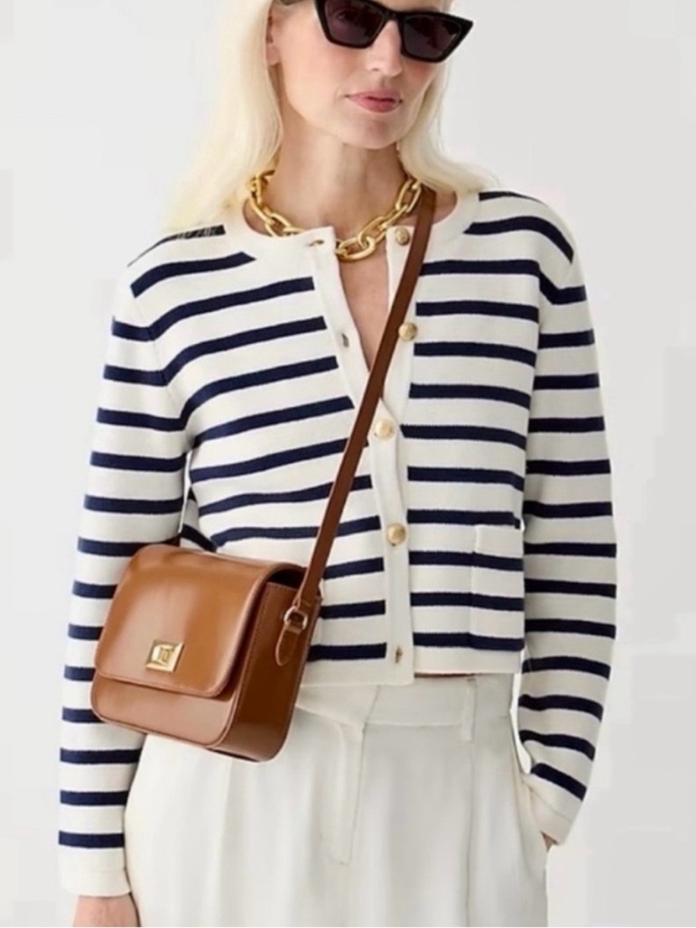 J. Crew Emilie stripe sweater jacket in Navy & ivory, size M